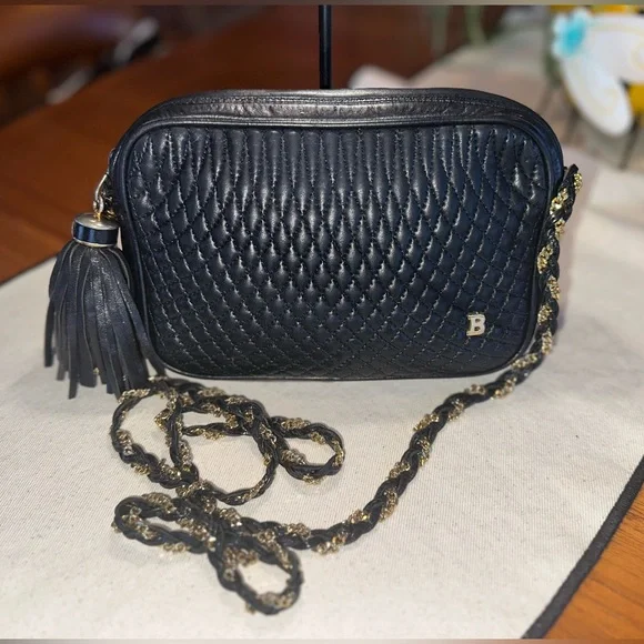 Bally Quilted Lambskin Crossbody | Leather Interior |Gold Chain Camera Bag - Picture 2 of 11